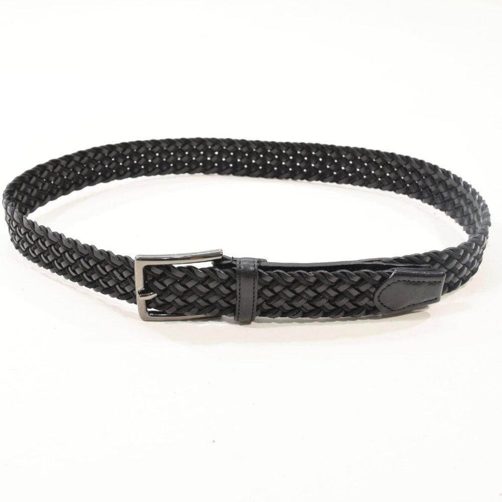Mens Barneys NY Black Braided Leather Belt Size 95/110 approx. 36-38" Waist